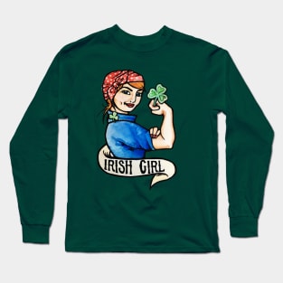 Irish Girl Redhead Rosie the Riveter Long Sleeve T-Shirt